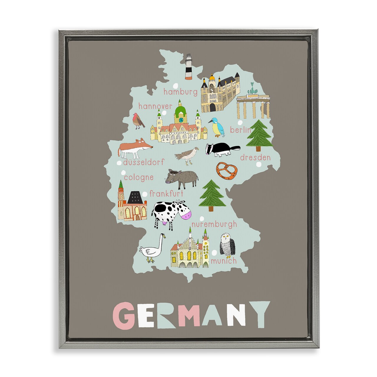 Stupell Industries Kid's Map of Germany Floating Frame, design by Carla Daly